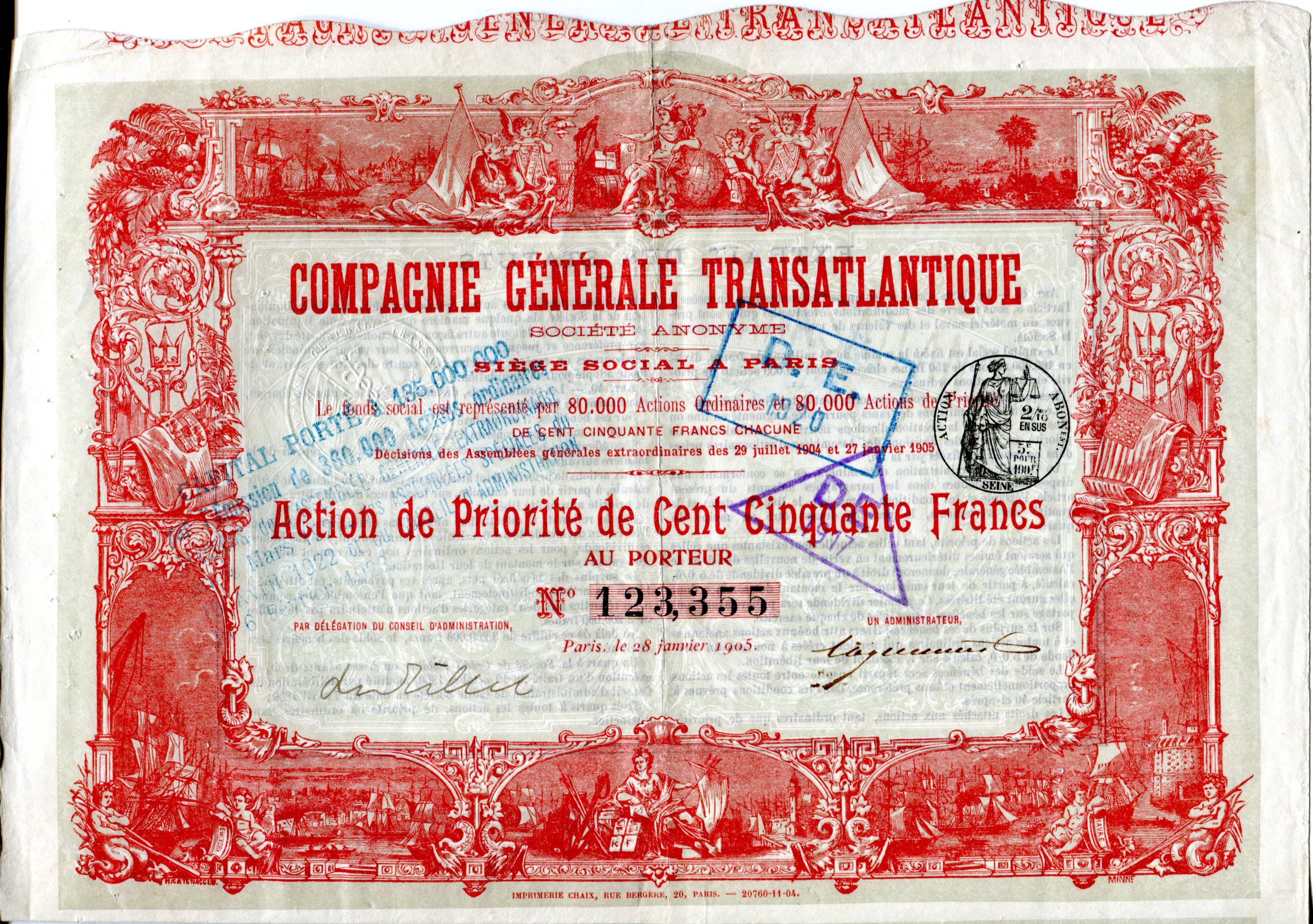 1934 France Obligations Compagnie Générale Transatlantique 